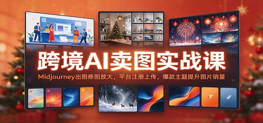 跨境AI卖图实战课:Midjourney出图修图放大,平台注册上传,爆款主题提升图片销量-网赚副业网
