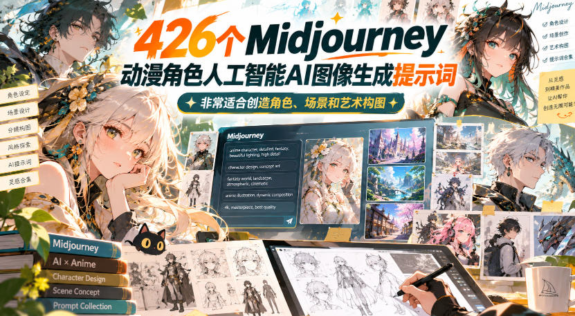 426个Midjourney动漫角色人工智能AI图像生成提示词,非常适合创造角色、场景和艺术构图-网赚副业网