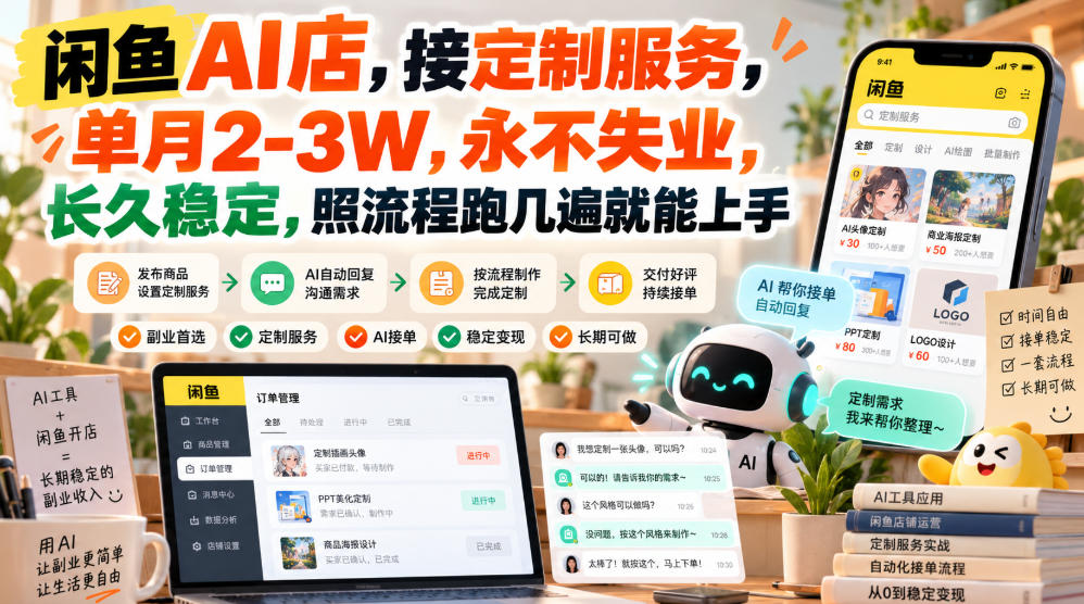 闲鱼AI店,接定制服务,单月2-3W,永不失业,长久稳定,照流程跑几遍就能上手-网赚副业网