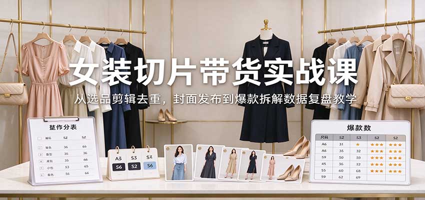 女装切片带货实战课:从选品剪辑去重,封面发布到爆款拆解数据复盘教学-网赚副业网