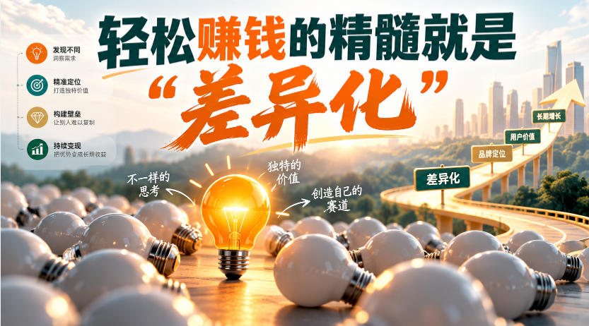 某公众号付费文章:轻松賺钱的精髓就是“差异化”-网赚副业网