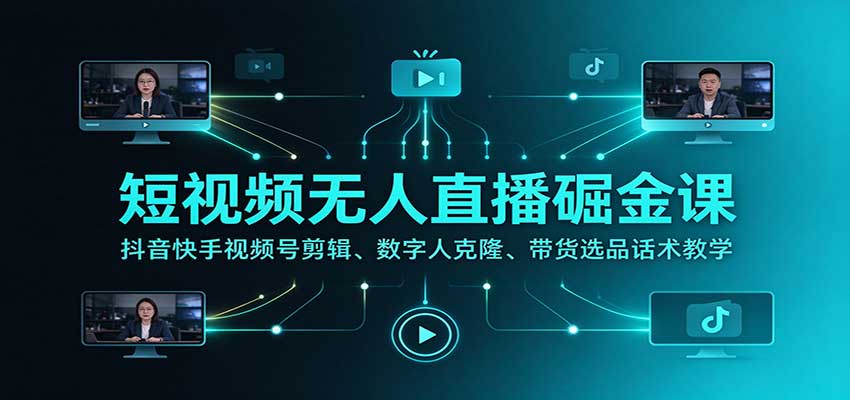 短视频无人直播掘金课:抖音快手视频号剪辑、数字人克隆、带货选品话术教学-网赚副业网