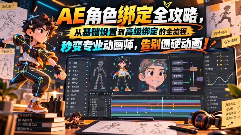 【无水印】AE角色绑定全攻略,从基础设置到高级绑定的全流程,秒变专业动画师,告别僵硬动画!【原创双语字幕】-网赚副业网
