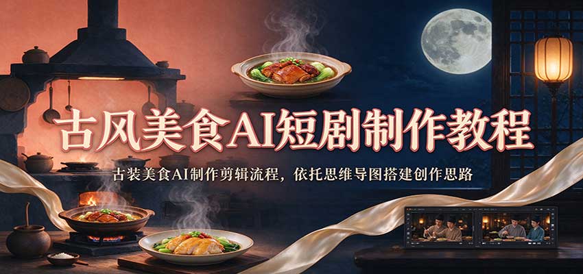 古风美食AI短剧制作教程:古装美食AI制作剪辑流程,依托思维导图搭建创作思路-网赚副业网