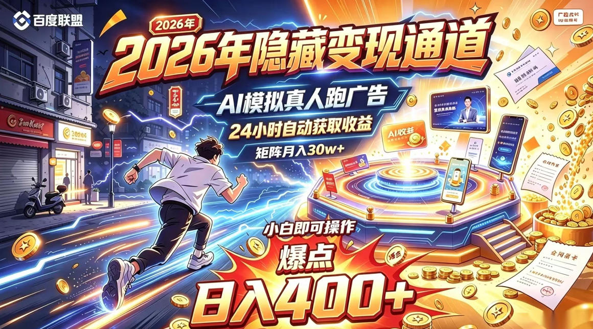2026年别死磕自媒体,隐藏变现通道,AI模拟真人自动跑广告,小白即可操作,日入400+,矩阵月入可达到30w+【揭秘】-网赚副业网