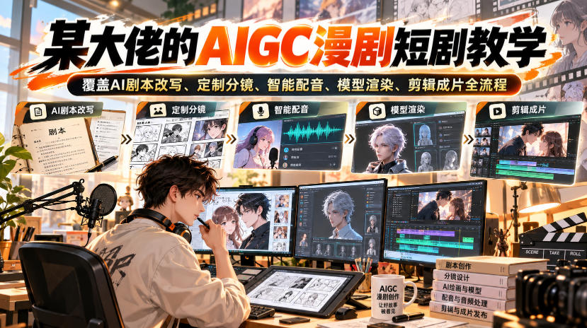 某大佬的AIGC漫剧短剧教学,覆盖AI剧本改写、定制分镜、智能配音、模型渲染、剪辑成片全流程-网赚副业网