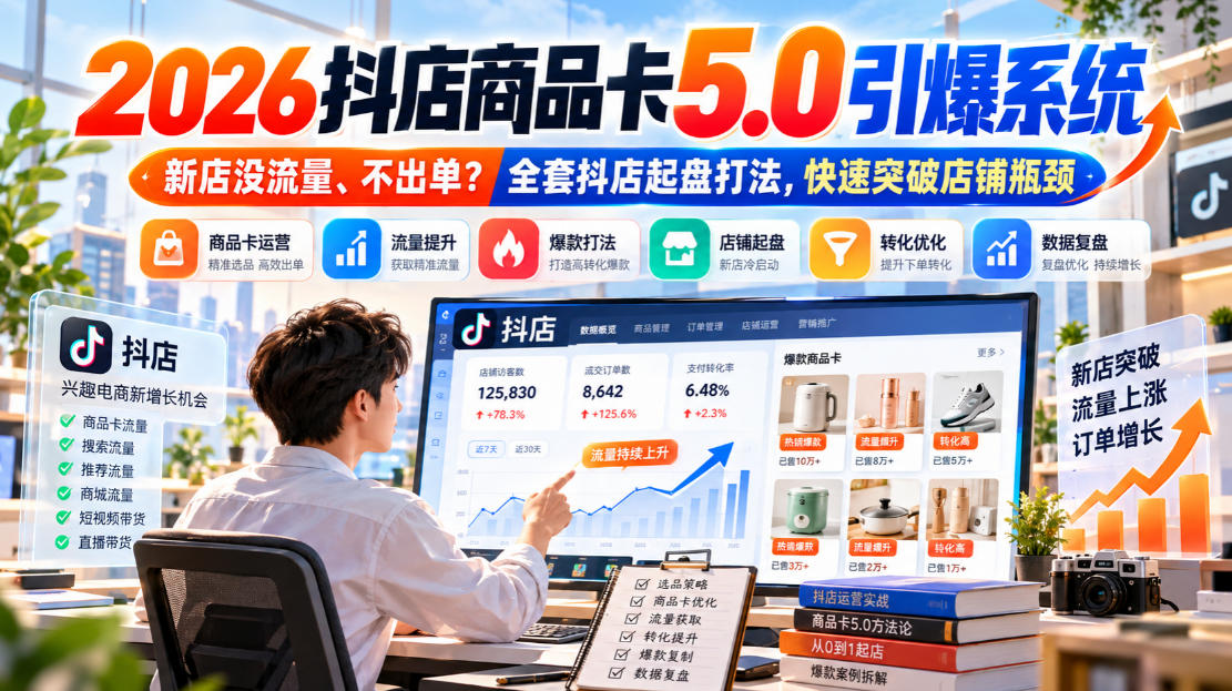 2026抖店商品卡5.0引爆系统,新店没流量、不出单?全套抖店起盘打法,快速突破店铺瓶颈-网赚副业网