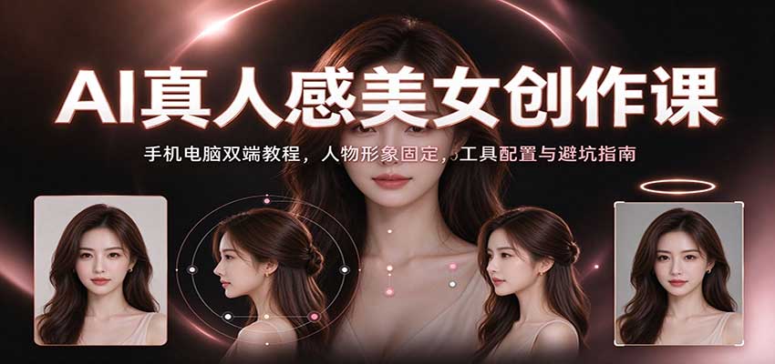 AI真人感美女创作课：手机电脑双端教程，人物形象固定，工具配置与避坑指南-网赚副业网