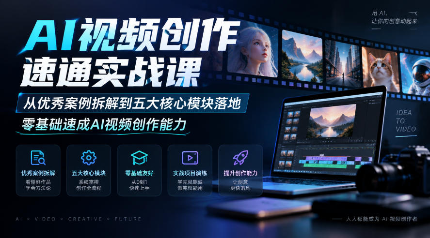 AI视频创作速通实战课|从优秀案例拆解到五大核心模块落地,零基础速成AI视频创作能力-网赚副业网