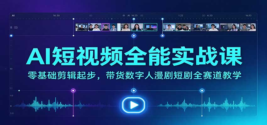 AI短视频全能实战课：零基础剪辑起步，带货数字人漫剧短剧全赛道教学-网赚副业网