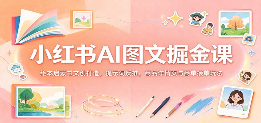 小红书AI图文掘金课：绘本启蒙书文创打造，提示词反推，商品详情页与商单接单玩法-网赚副业网
