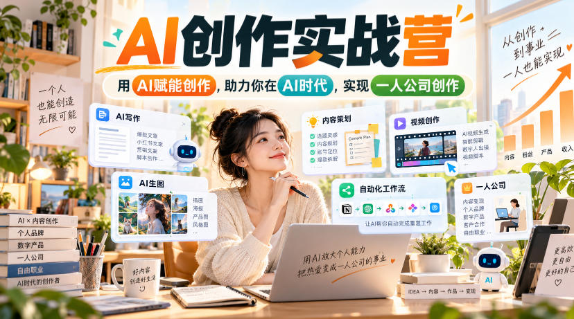 AI创作实战营,用AI赋能创作,助力你在AI时代,实现一人公司创作-网赚副业网