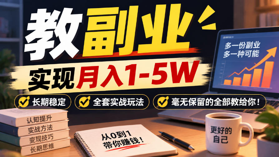 “教副业”实现月入1-5W,长期稳定,全套实战玩法毫无保留的全部教给你!【揭秘】-网赚副业网