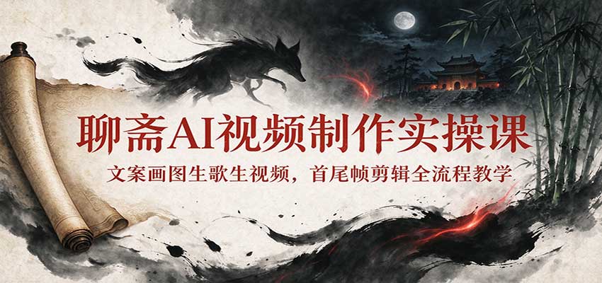 聊斋AI视频制作实操课：文案画图生歌生视频，首尾帧剪辑全流程教学-网赚副业网