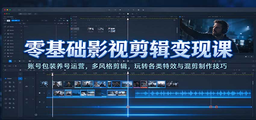 零基础影视剪辑变现课:账号包装养号运营,多风格剪辑,玩转各类特效与混剪制作技巧-网赚副业网