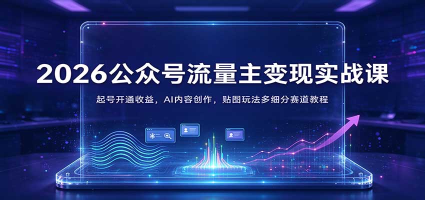 2026公众号流量主变现实战课:起号开通收益,AI内容创作,贴图玩法多细分赛道教程-网赚副业网
