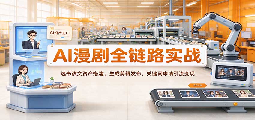 AI漫剧全链路实战：选书改文资产搭建，生成剪辑发布，关键词申请引流变现-网赚副业网