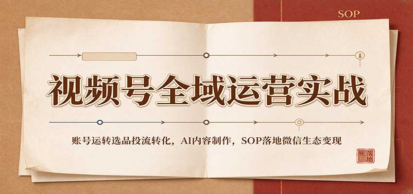 视频号全域运营实战:账号运转选品投流转化,AI内容制作,SOP落地微信生态变现-网赚副业网