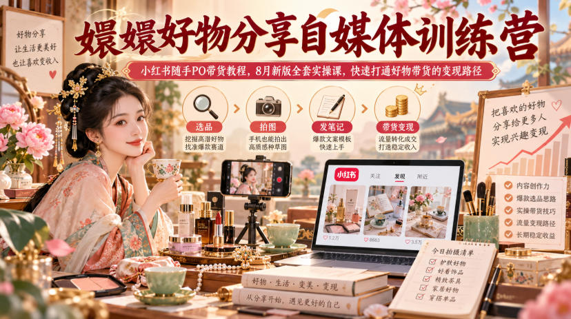 嬛嬛好物分享自媒体训练营|小红书随手PO带货教程,8月新版全套实操课,快速打通好物带货的变现路径-网赚副业网