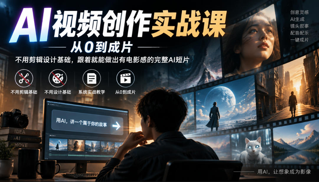 AI视频创作实战课，从0到成片，不用剪辑设计基础，跟着就能做出有电影感的完整AI短片-网赚副业网