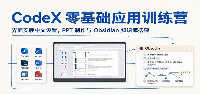 CodeX零基础应用训练营：界面安装中文设置，PPT制作与Obsidian知识库搭建-网赚副业网