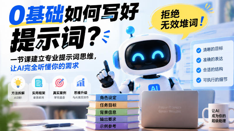 0基础如何写好提示词,拒绝无效堆词!一节课建立专业提示词思维,让AI完全听懂你的需求-网赚副业网