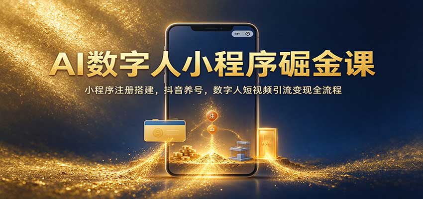AI数字人小程序掘金课:小程序注册搭建,抖音养号,数字人短视频引流变现全流程-网赚副业网