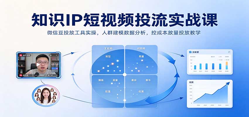 知识IP短视频投流实战课：微信豆投放工具实操，人群建模数据分析，控成本放量投放教学-网赚副业网