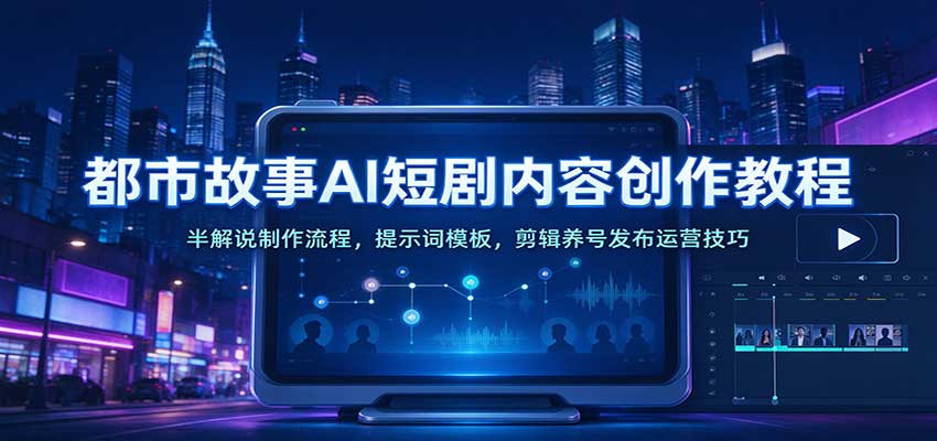 都市故事AI短剧内容创作教程:半解说制作流程,提示词模板,剪辑养号发布运营技巧-网赚副业网