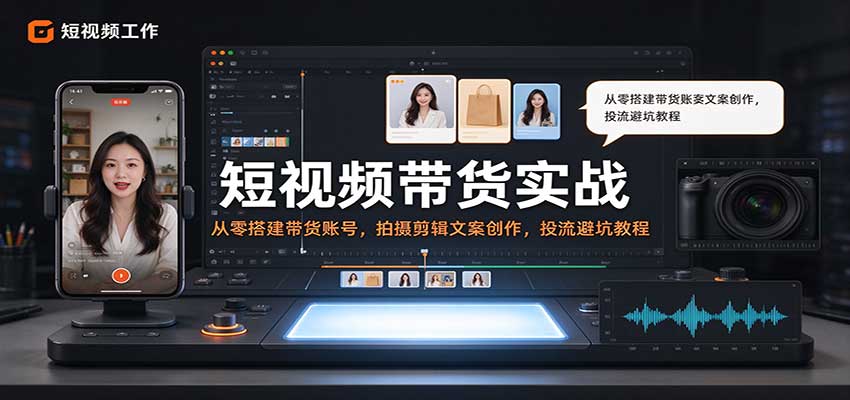 短视频带货实战：从零搭建带货账号，拍摄剪辑文案创作，投流避坑教程-网赚副业网