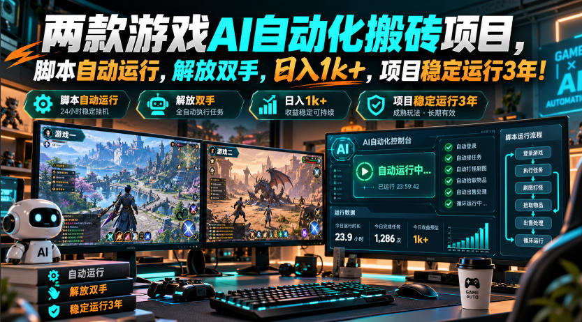 两款游戏AI自动化搬砖项目，脚本自动运行，解放双手，日入1k+，项目稳定运行3年！-网赚副业网