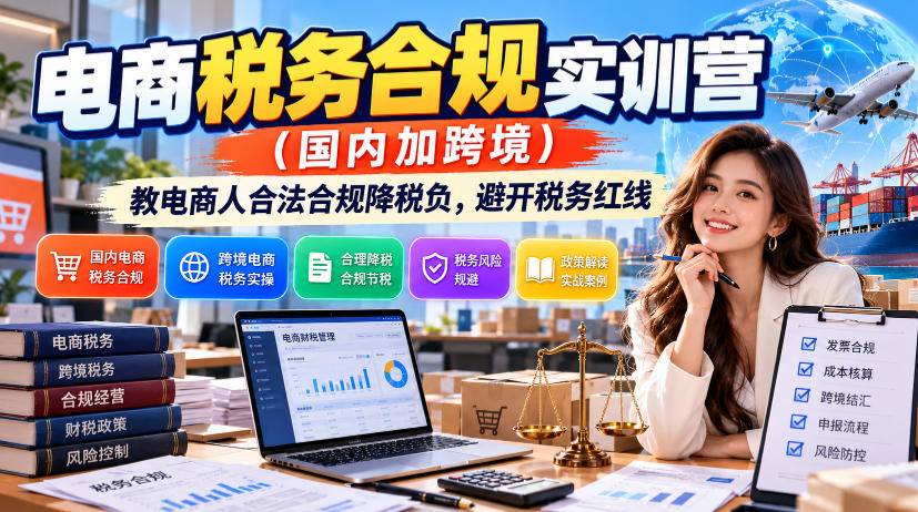 电商税务合规实训营(国内加跨境),教电商人合法合规降税负,避开税务红线-网赚副业网