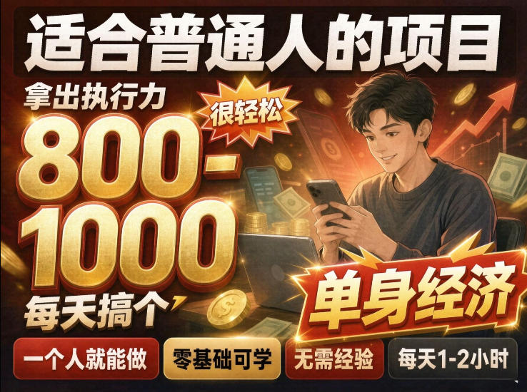 单身交友社群,普通人拿出执行力一个人每天搞个800-1k很轻松,普通人随时入局,无需经验【揭秘】-网赚副业网