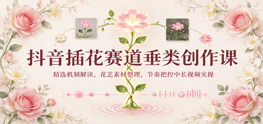 抖音插花赛道垂类创作课:精选机制解读,花艺素材整理,节奏把控中长视频实操-网赚副业网