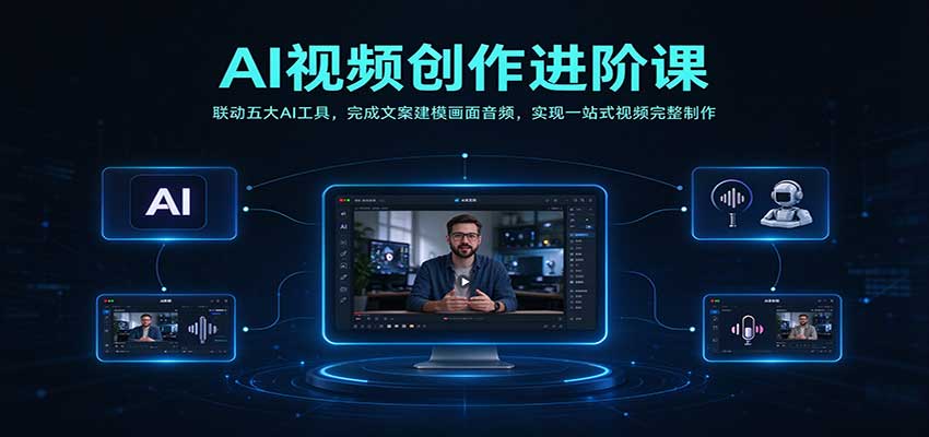 AI视频创作进阶课:联动五大AI工具,完成文案建模画面音频,实现一站式视频完整制作-网赚副业网