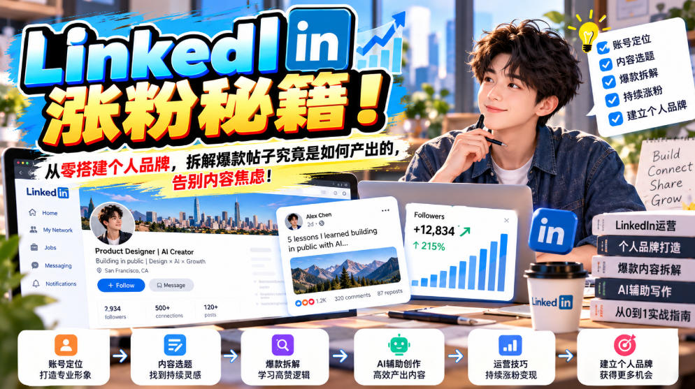 LinkedIn涨粉秘籍!从零搭建个人品牌,拆解爆款帖子究竟是如何产出的,告别内容焦虑!【原创双语字幕】-网赚副业网