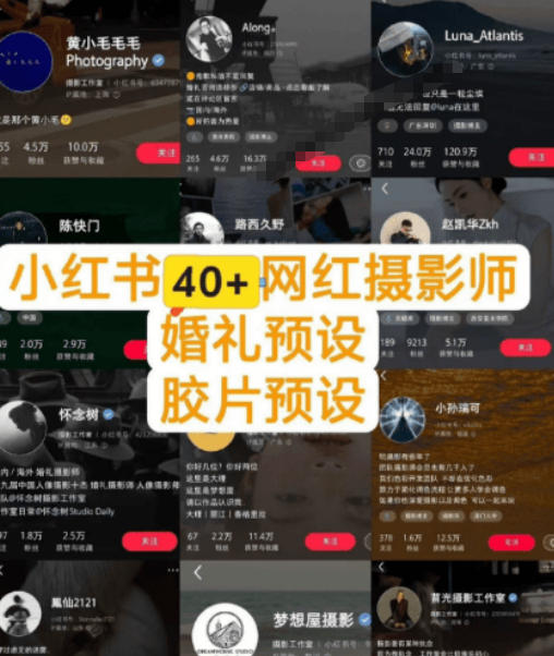 独家高质量调色素材合集！精选小红书40+多位网红婚礼/人像/风光摄影师的预设，按姓名整理，建议收藏！插图1