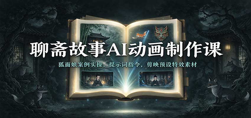 聊斋故事AI动画制作课:狐面娘案例实操,提示词指令,剪映预设特效素材-网赚副业网