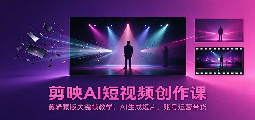 剪映AI短视频创作课:剪辑蒙版关键帧教学,AI生成短片,账号运营带货-网赚副业网