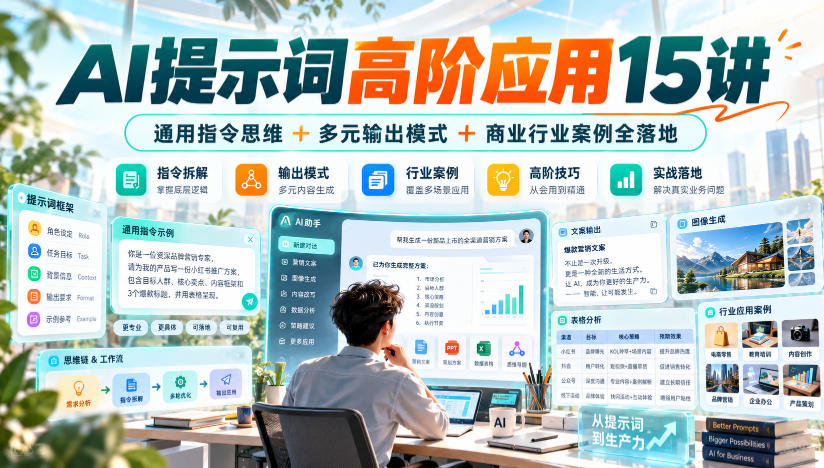 AI提示词高阶应用15讲|通用指令思维+多元输出模式+商业行业案例全落地-网赚副业网
