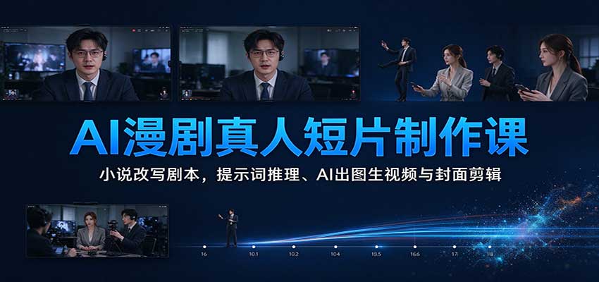 AI漫剧真人短片制作课:小说改写剧本,提示词推理、AI出图生视频与封面剪辑-网赚副业网