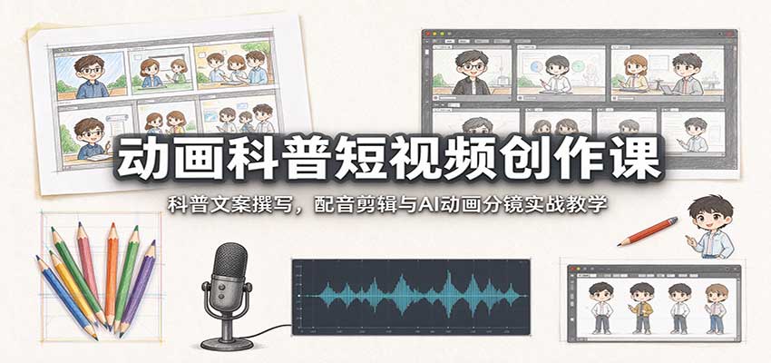 动画科普短视频创作课:科普文案撰写,配音剪辑与AI动画分镜实战教学-网赚副业网