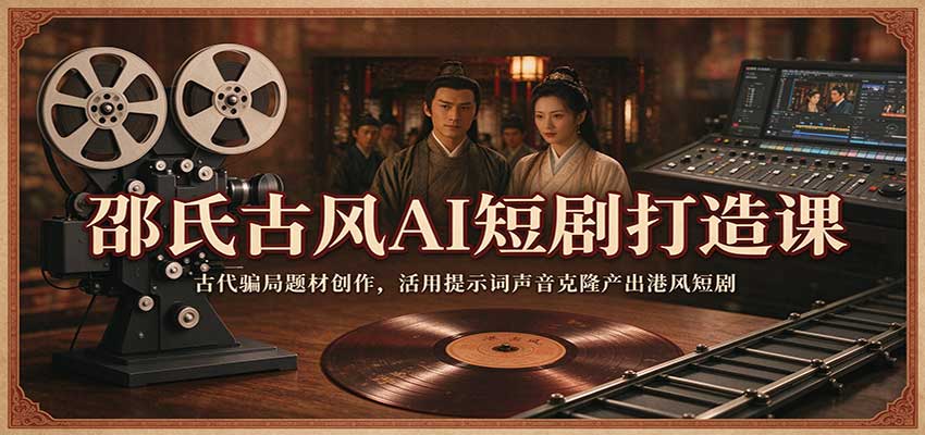 邵氏古风AI短剧打造课:古代骗局题材创作,活用提示词声音克隆产出港风短剧-网赚副业网