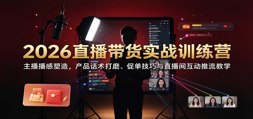 2026直播带货实战训练营:主播播感塑造,产品话术打磨、促单技巧与直播间互动推流教学-网赚副业网