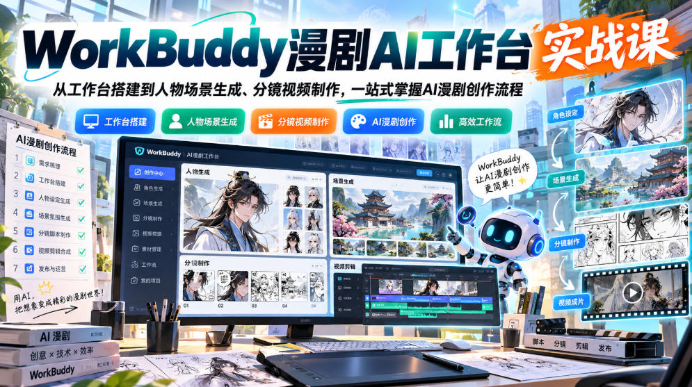 WorkBuddy漫剧AI工作台实战课:从工作台搭建到人物场景生成、分镜视频制作,一站式掌握AI漫剧创作流程-网赚副业网