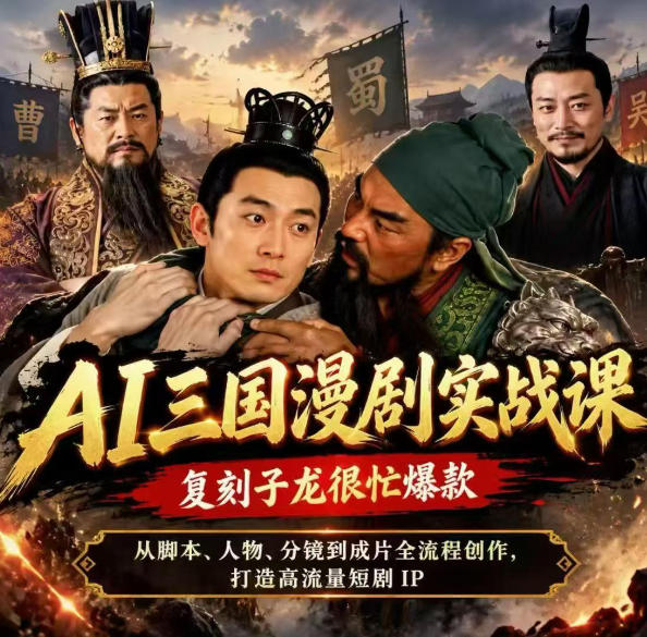抖音14W粉博主同款AI三国漫剧实战课，复刻子龙很忙爆款，从脚本、人物、分镜到成片全流程创作，打造高流量短剧IP-网赚副业网