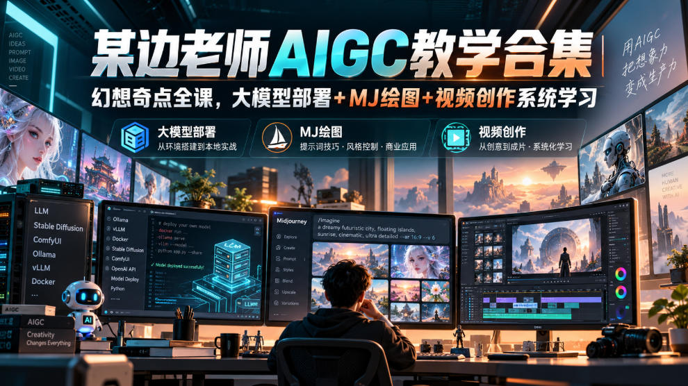 某边老师AIGC教学合集|幻想奇点全课,大模型部署+MJ绘图+视频创作系统学习-网赚副业网