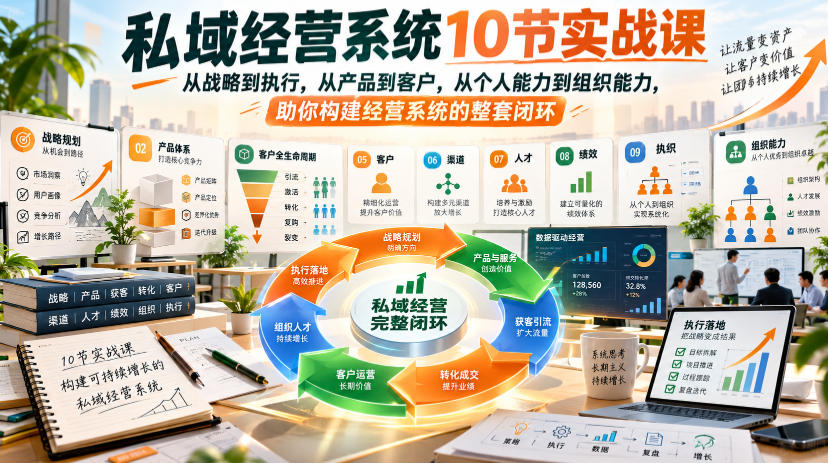 私域经营系统10节实战课，从战略到执行，从产品到客户，从个人能力到组织能力，助你构建经营系统的整套闭环-网赚副业网