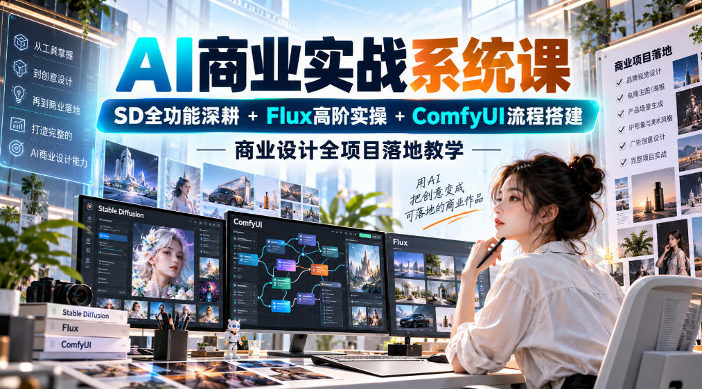 AI商业实战系统课|SD全功能深耕+Flux高阶实操+Comfyui流程搭建,商业设计全项目落地教学-网赚副业网