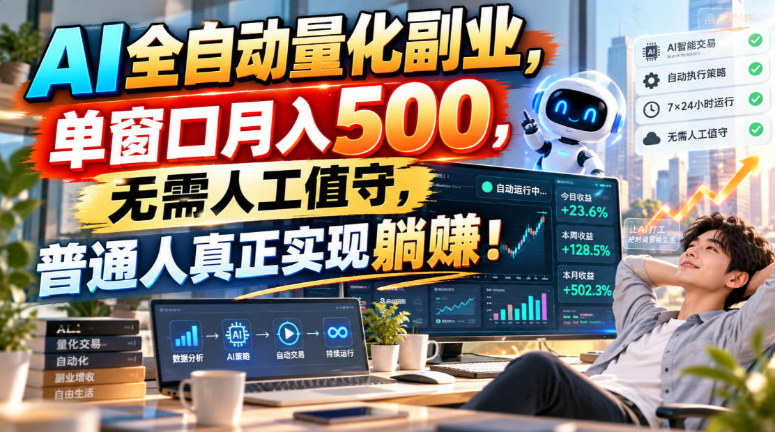 AI全自动量化副业,单窗口月入500,无需人工值守,普通人真正实现躺賺!【揭秘】-网赚副业网